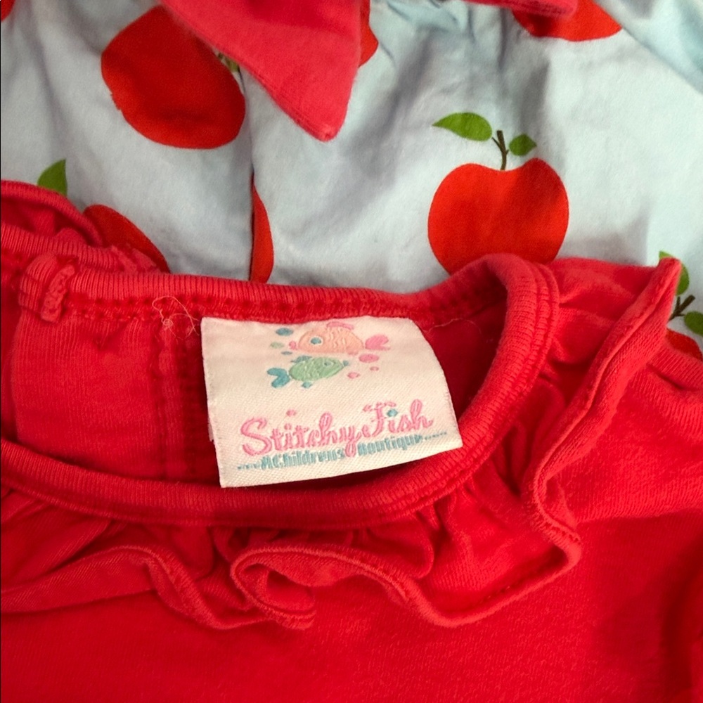 Stitchy Fish,Red Ruffle Top and Apple Print Shorts Set - Picture 10 of 10
